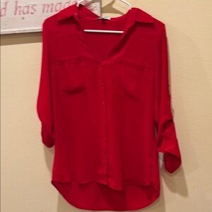 Red Women's Button-Up Blouse
